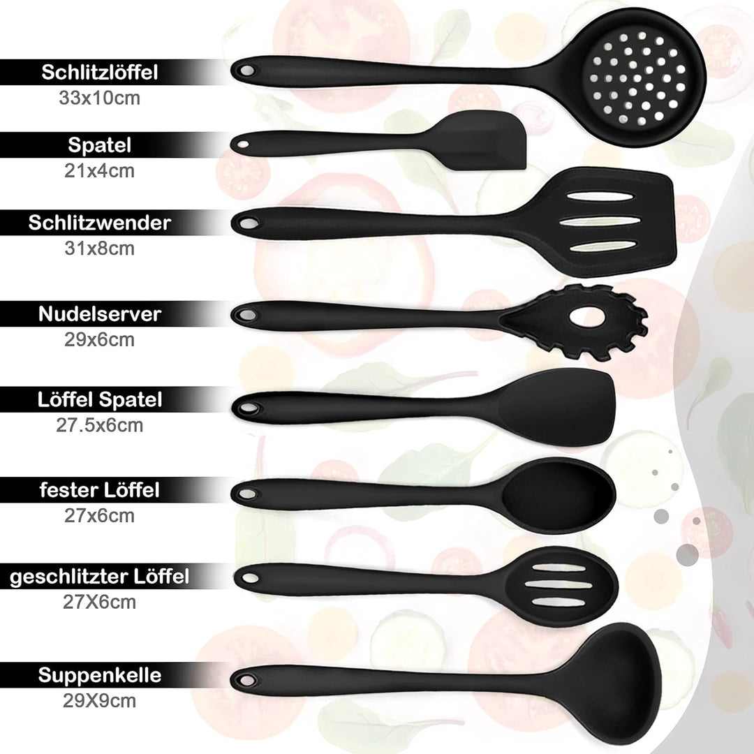 Herogo Küchenhelfer Set, 8-teilig Silikon Kochbesteck Set, Antihaft Hitzebeständig Küchenutensilien