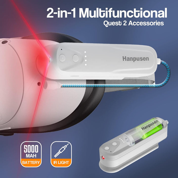 Hanpusen Quest 2 Zubehör Akku Pack mit Ir Licht, VR Infrarot Licht mit 5000mAh Powerbank für Meta Qu