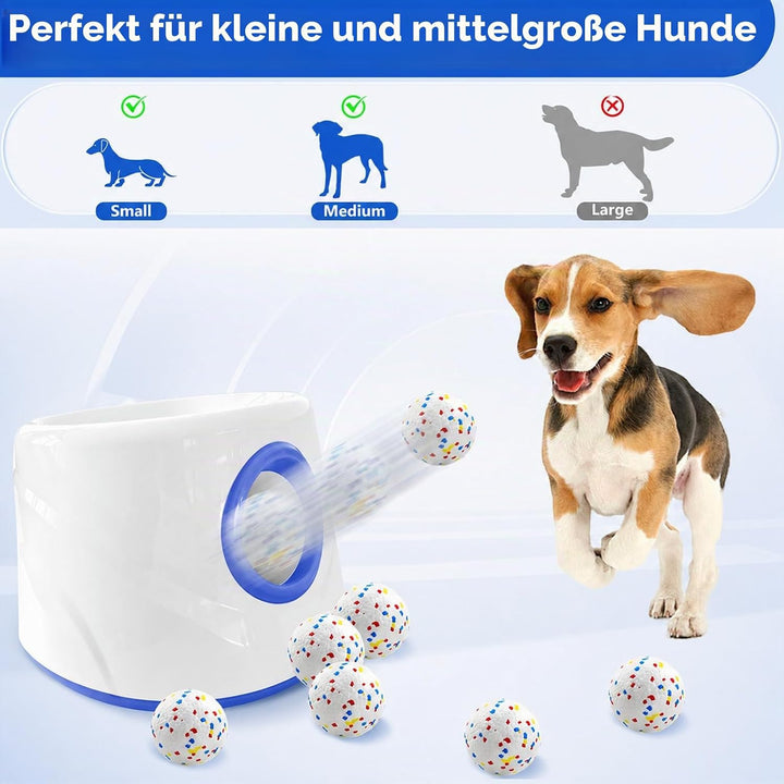 Ballwurfmaschine für Hunde, Ballmaschine Hund mit 6 E-TPU Tennisbälle, Interaktives Hundespielzeug E