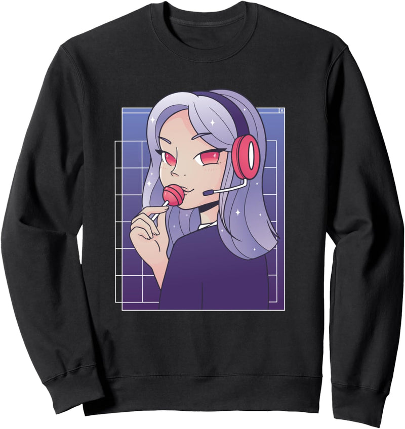 Anime Gamer Girl mit Headset & Lollipop | Niedliches Motiv Sweatshirt