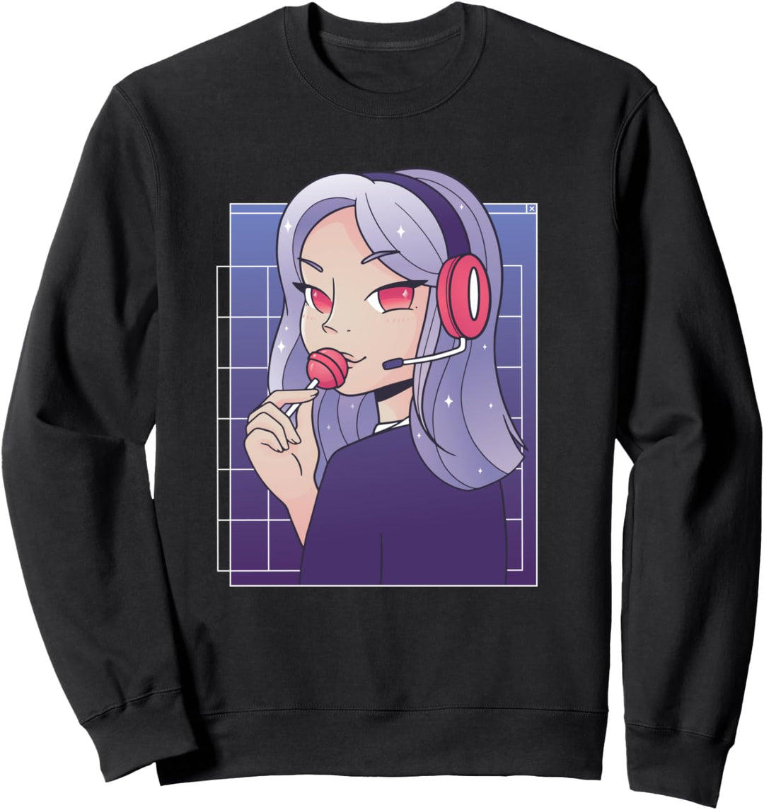 Anime Gamer Girl mit Headset & Lollipop | Niedliches Motiv Sweatshirt