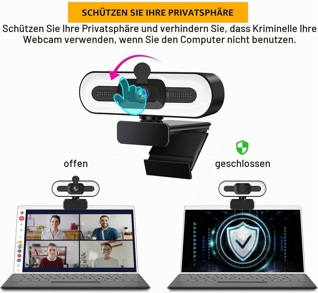 GKEAPZA Webcam mit Ringlichtmikrofon - Streaming Web Kamera, 1080P Full HD Pro Kamera für PC Mac Lap