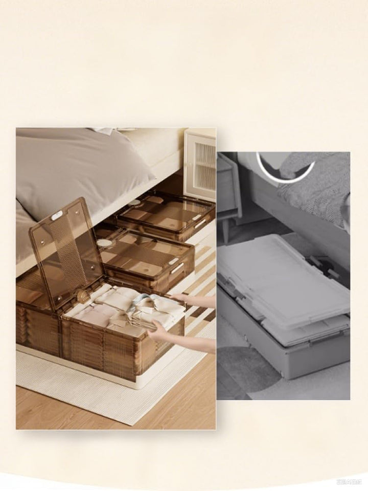2er Set Unterbett Aufbewahrungsboxe mit Rollen, Unterbettkommoden Klappbar 100x25x50cm, Unterbettbox