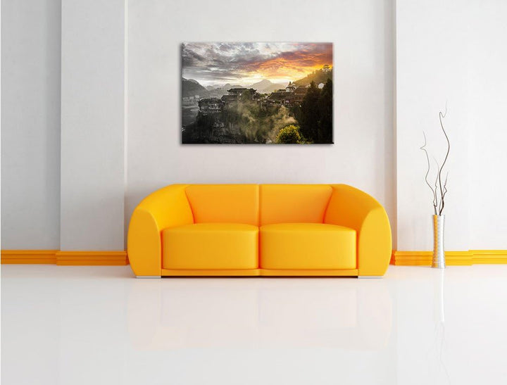 Pixxprint Gigantisches Dorf in China als Leinwandbild/Grösse: 100x70 cm/Wandbild/Kunstdruck/fertig b
