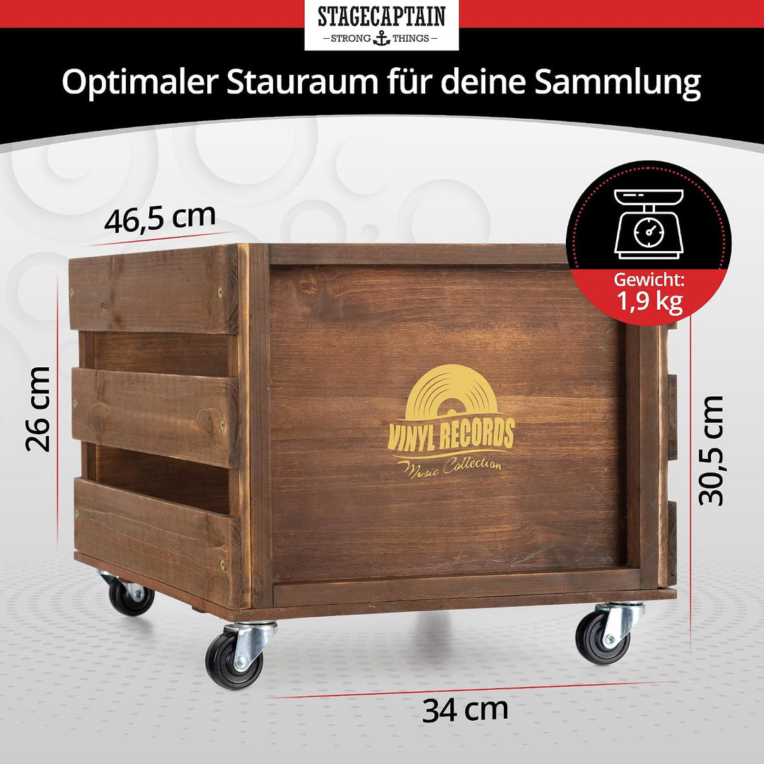 Stagecaptain SPKB-100 BN Bambus Schallplattenkiste “Emil” 3x Set - Aufbewahrungsbox für bis zu 100 L