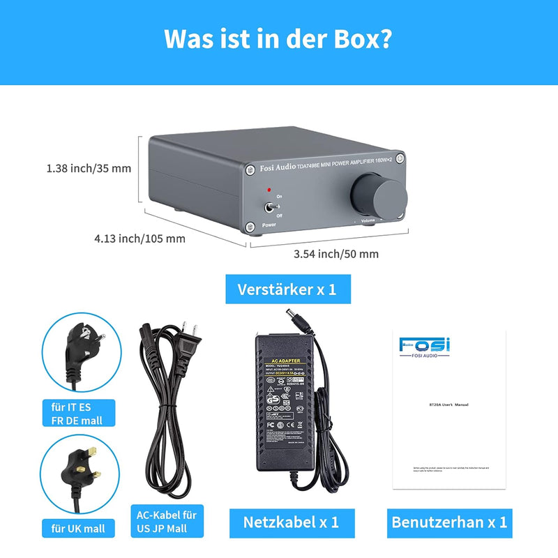 Fosi Audio TDA7498E HiFi Verstärker 320Watt, Mini Hi-Fi Vollverstärker für Passivlautsprecher, 2-Kan