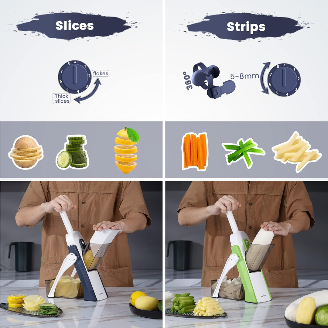 SupMakin Gemüseschneider, Once for All Verstellbar Gemüsehobel Mandoline Vegetable Slicer Pommesschn