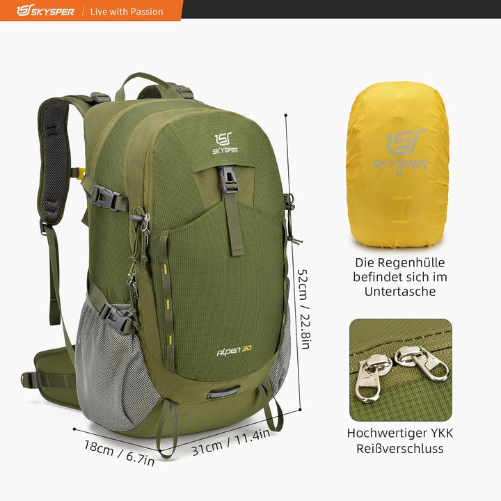 SKYSPER Wanderrucksack 30L Trekkingrucksack Wasserfest mit Rückenbelüftung und Netzrücken Tagesausfl
