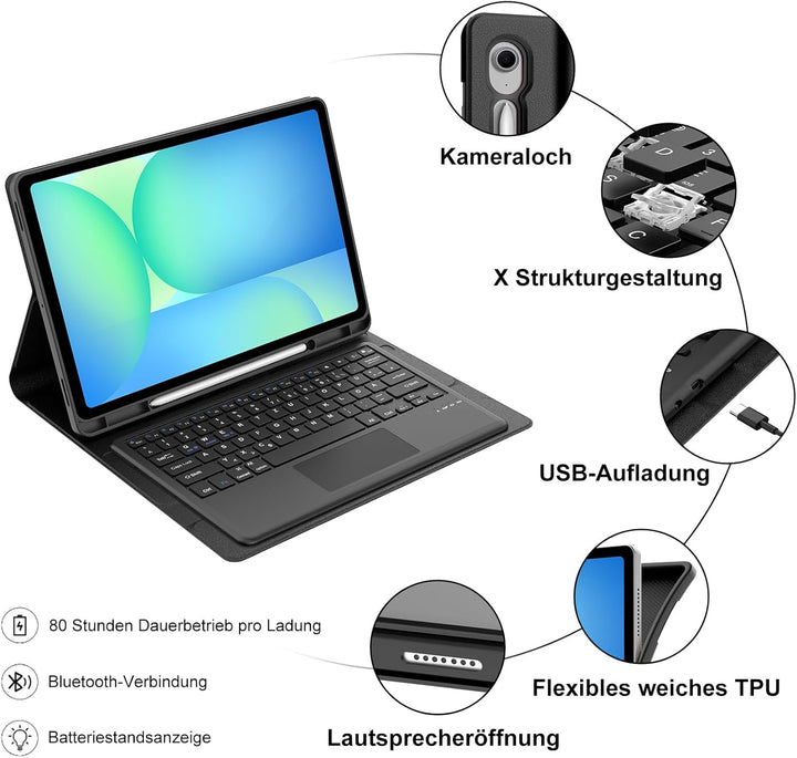 WINCHKING Hülle Mit Tastatur Für Samsung Galaxy Tab S10 Fe Plus 13.1 Zoll 2025, Hülle Mit Tastatur S