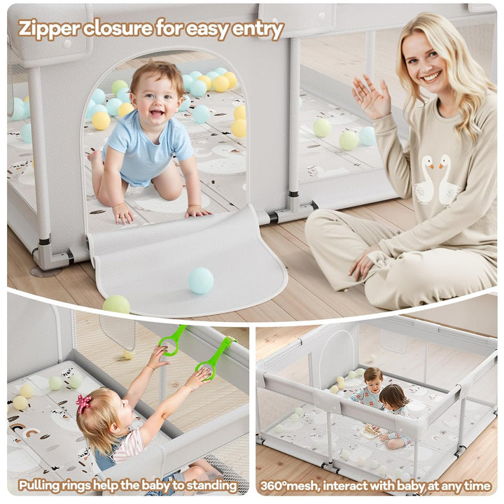 Laufstall Baby mit Matratze, 120x120 Kleines Laufgitter Baby mit Matte, Laufstall für Apartment, Lau
