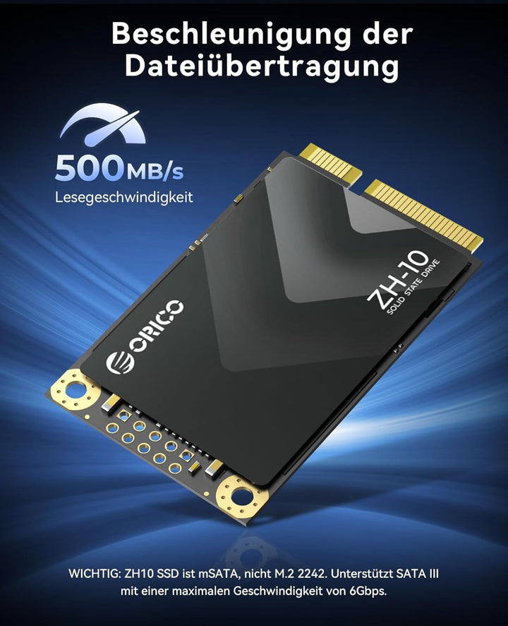 ORICO 512GB mSATA SSD SATA III, 5 Gbps 3D NAND Internes Solid State Laufwerk für Laptops Ultrabooks