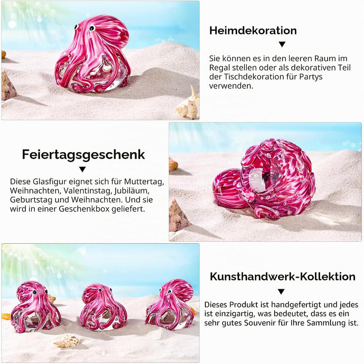 EUSTUMA Mundgeblasene Oktopus-Figur aus Glas, Meerestier-Ornament für Aquarium, Meerestier-Kollektio