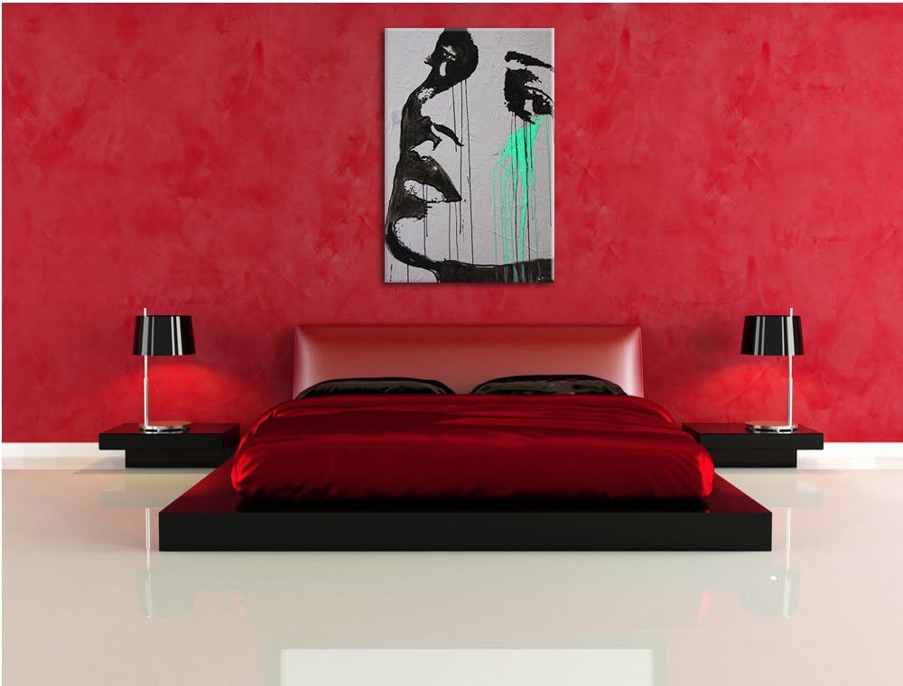 Abstrakt gezeichnete Frau schwarz/weiss Format: 100x70 auf Leinwand, XXL riesige Bilder fertig gerah