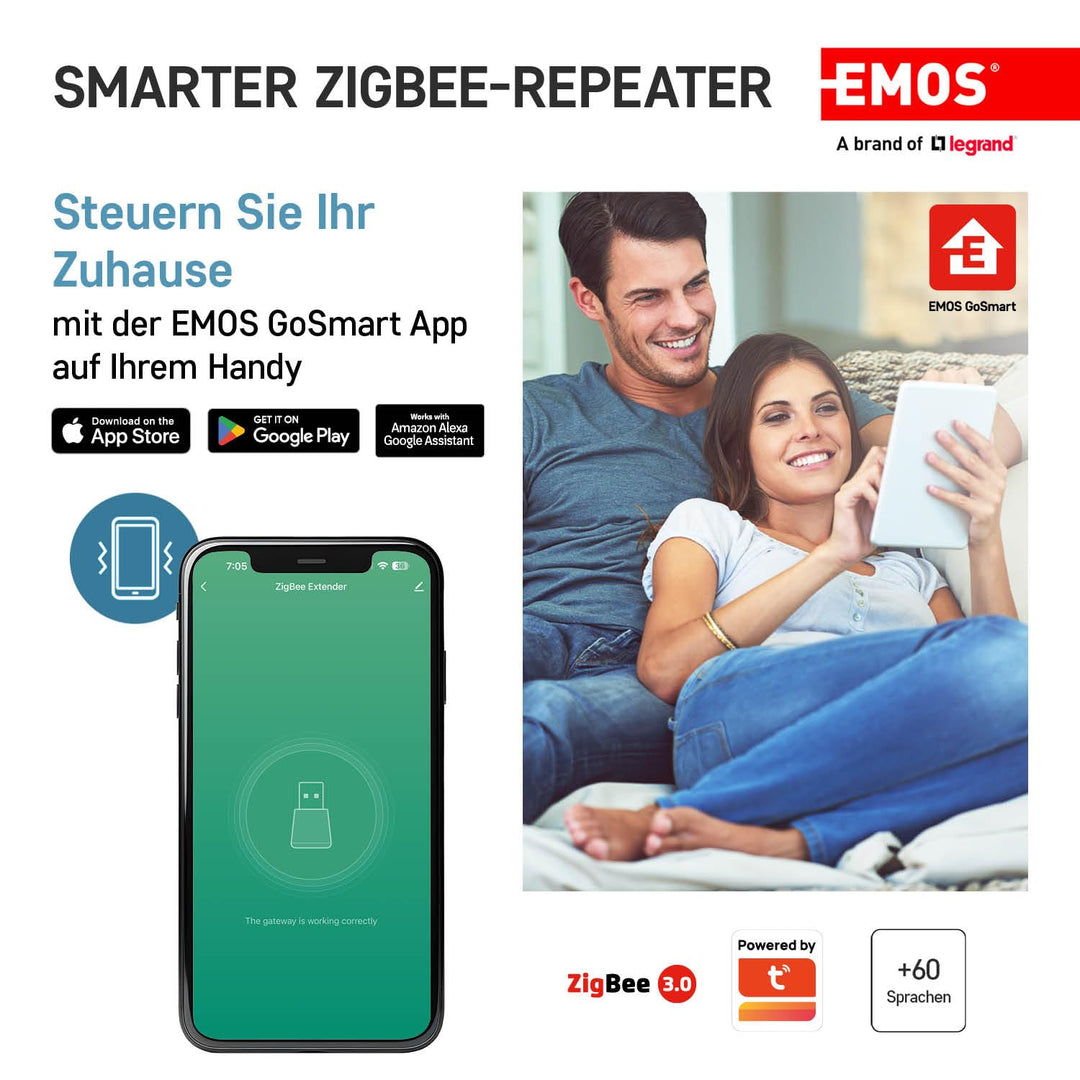 EMOS GoSmart Mini ZigBee Signalverstärker, Smart Home USB Zigbee 3.0 Extender kompatibel mit Tuya, S