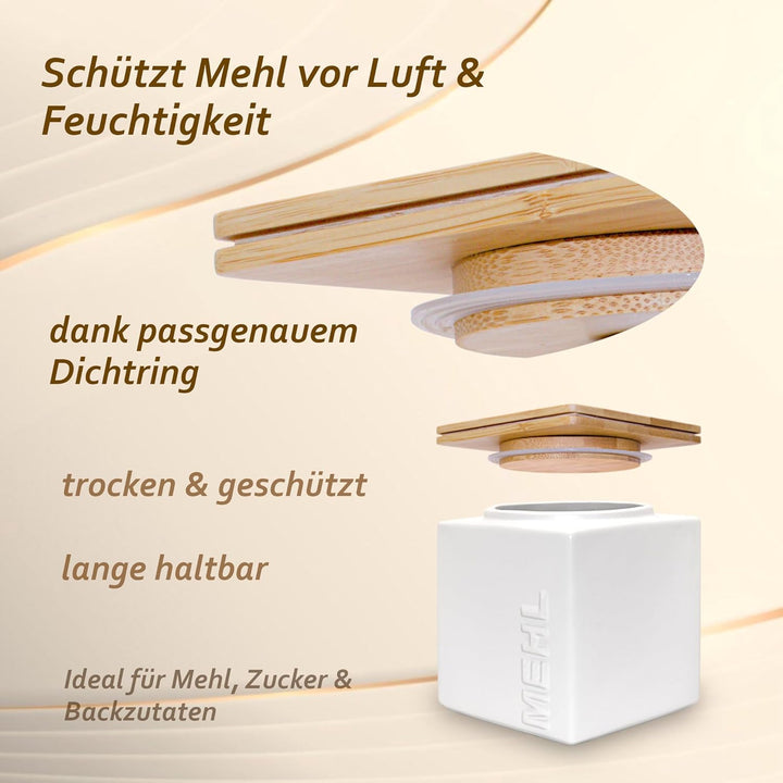 HWG-Home® - Mehl Aufbewahrung Luftdicht 1kg - für lange Haltbarkeit - Design Mehlbehälter und Vorrat