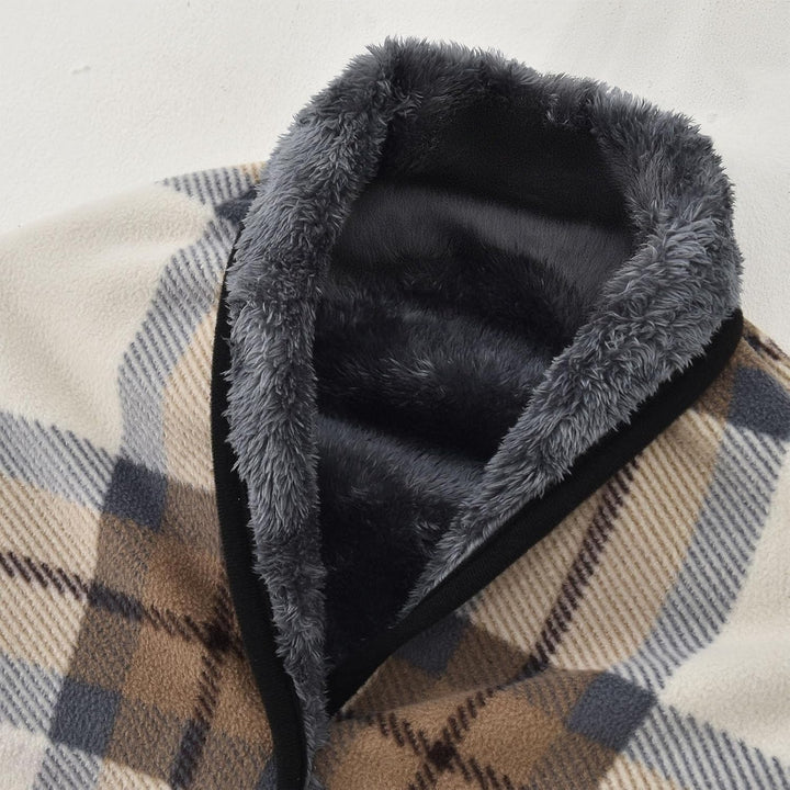 Damen Poncho Fleece Tragbare Decke, Karierte Schossdecke Bequemer Poncho Plüschdecken Überwurf Schal