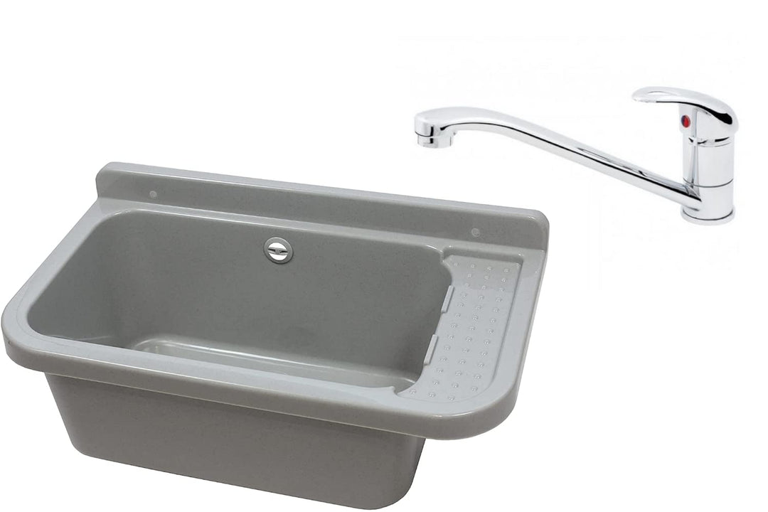 Waschbecken Ausgussbecken 50 cm x 34 cm x 21 cm Spülbecken Waschtrog mit Überlauf Waschbecken für Ge