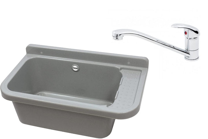 Waschbecken Ausgussbecken 50 cm x 34 cm x 21 cm Spülbecken Waschtrog mit Überlauf Waschbecken für Ge