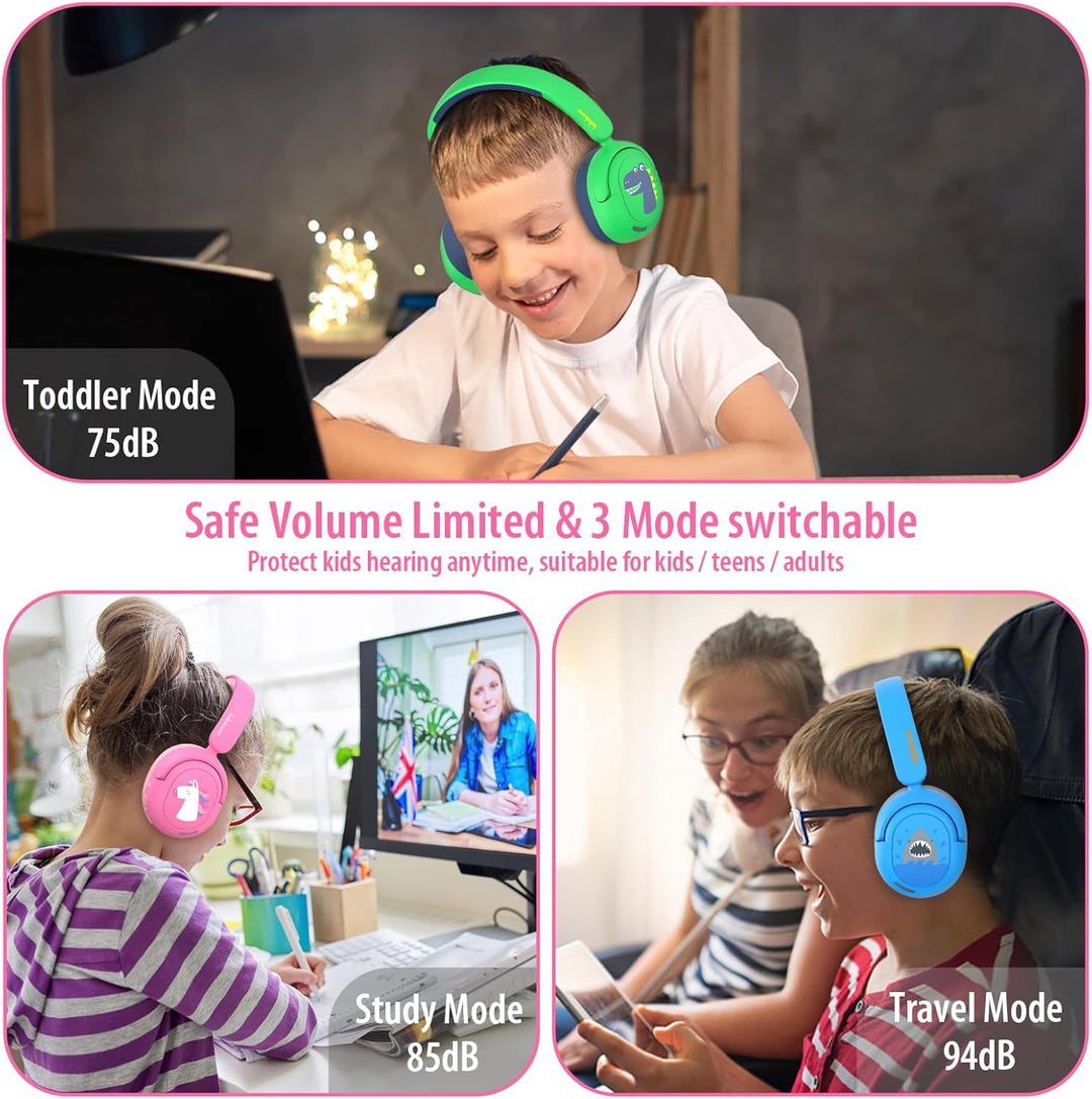 Bluetooth Kopfhörer Kinder, Kabellose KinderKopfhörer mit Mikrofon, 40H Wiedergabe, 74/85/94dB Einst