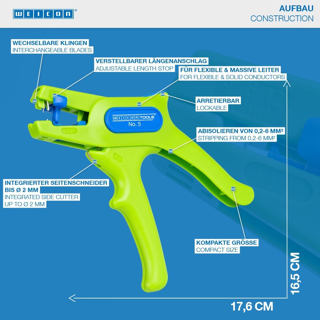 WEICON TOOLS Abisolierzange No. 5 Green Line | Nachhaltige Rohstoffe | Automatische Abisolierzange v