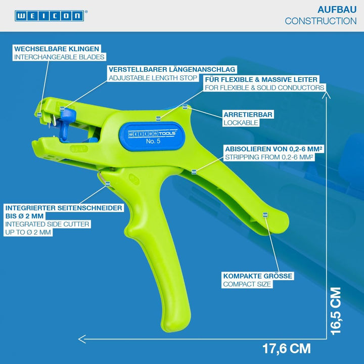 WEICON TOOLS Abisolierzange No. 5 Green Line | Nachhaltige Rohstoffe | Automatische Abisolierzange v