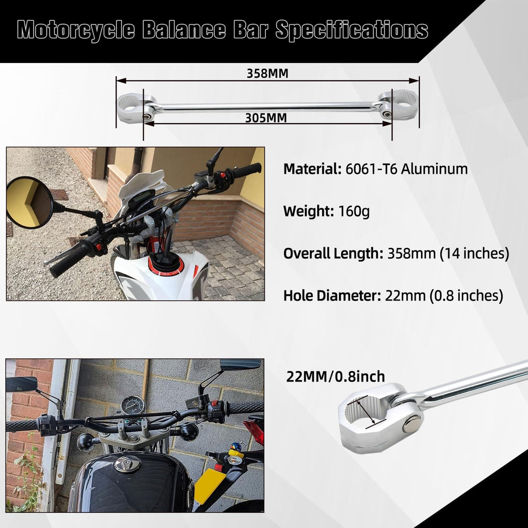 JFG RACING Lenkerstrebe für Motorrad - Verstellbare 300mm Querstrebe aus Aluminiumlegierung für 22mm