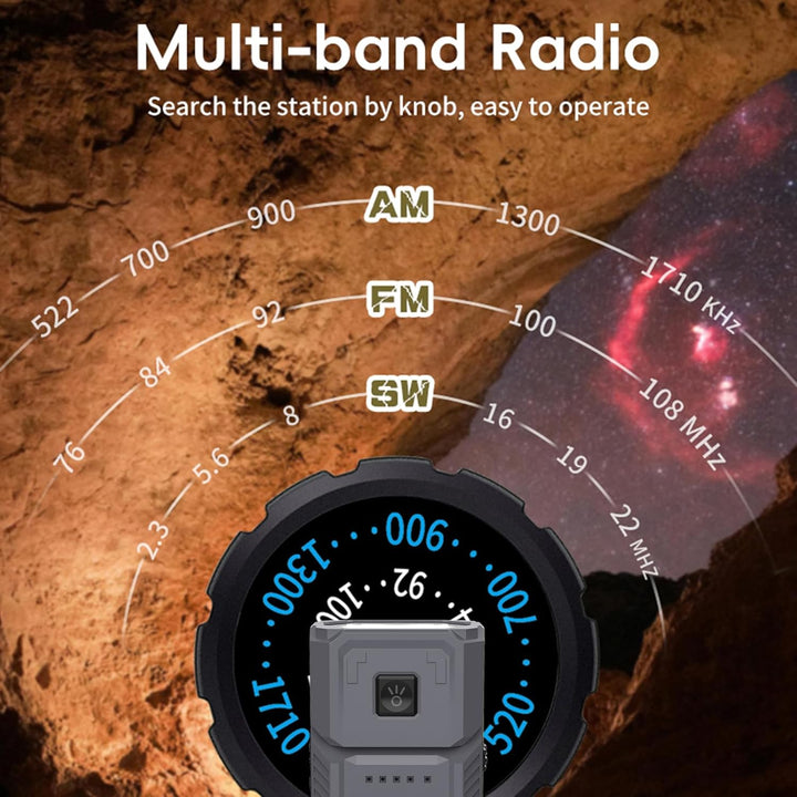 Gemmac Magnetic Kurbelradio, 2000mAh Akku Powerbank Kompass Wetter AM/FM/SW Fahrradradio,180° Drehba