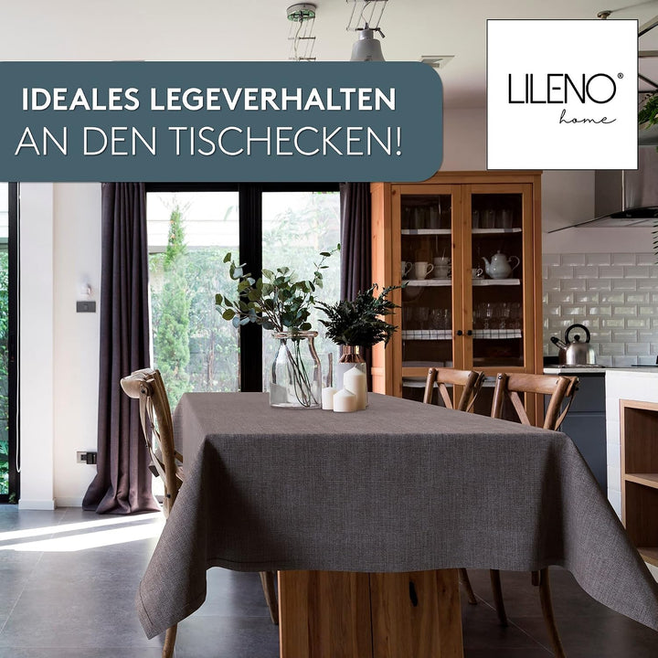 LILENO HOME Tischdecke abwaschbar [110x140cm] in Braun - Gesäumte Polypropylen Gewebe Tischdecke was