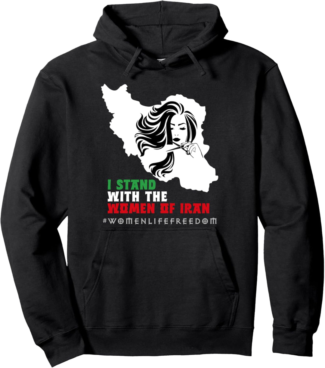 I Stand with Women of Iran, Iran-Kartenflagge, Frauenhaarschnitt Pullover Hoodie