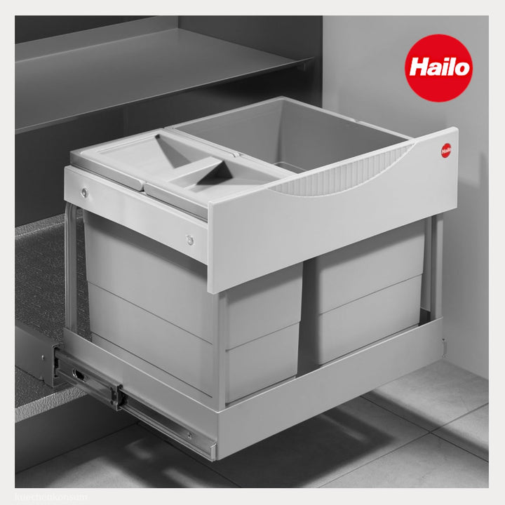 Hailo Abfallsammler 3644801 | 30 Liter Raumspar Tandem Einbau-Mülleimer | 2 fach Trennung zur Montag