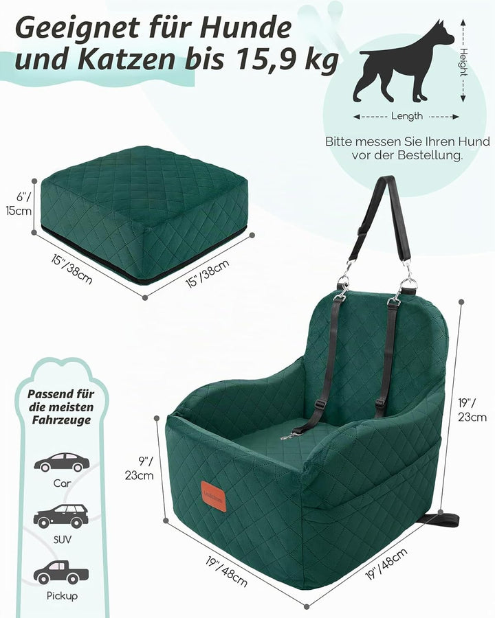 Hunde-Autositz für kleine/mittelgrosse Hunde, tragbarer Welpensitz mit erhöhtem Kissen, vollständig