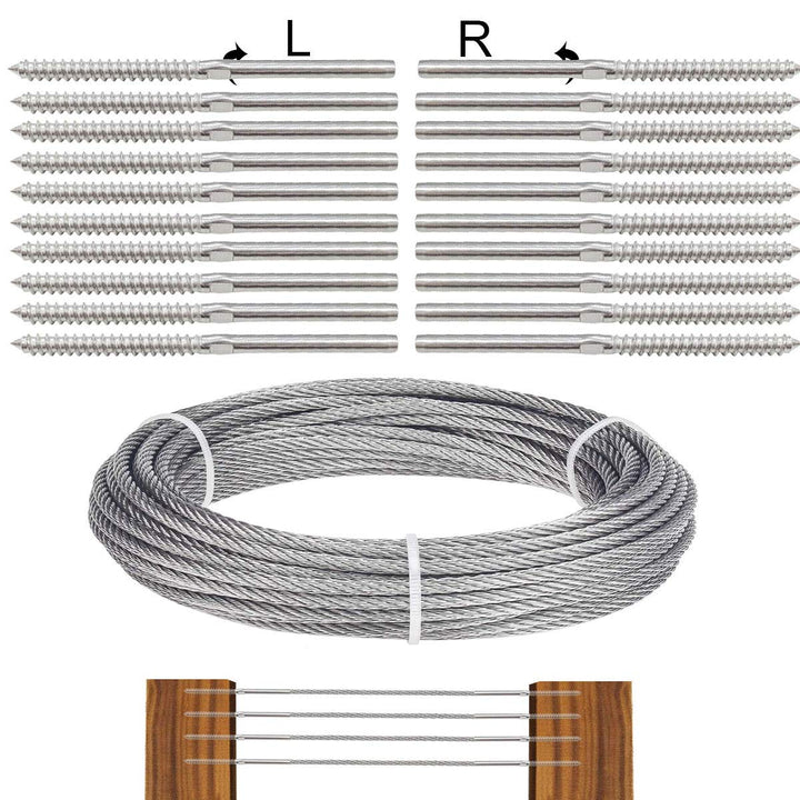 TooTaci Edelstahlseil 3mm Set,Drahtseil 3mm Edelstahl T316,30M/3mm Stahlseil Edelstahl mit 20 Stück