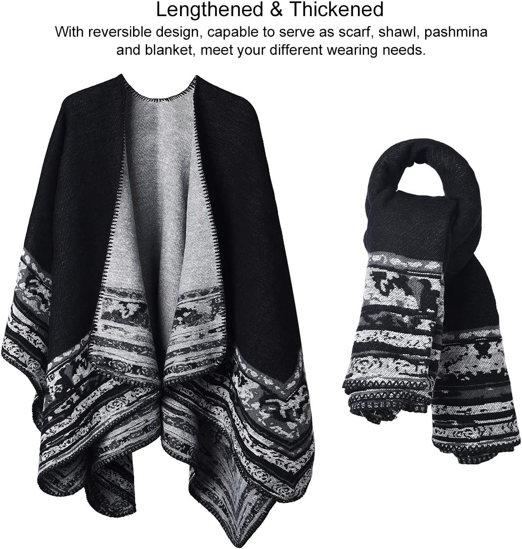 Winter Warme Poncho Schal Wrap - Herbst Open Front Cape Winddichte Strick Wolle Mantel Decke Kap-Sch