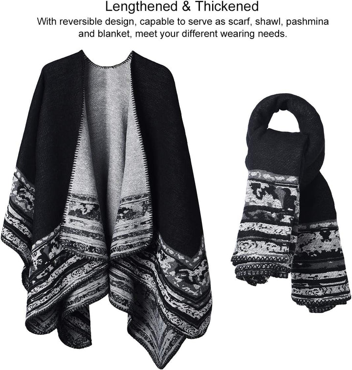 Winter Warme Poncho Schal Wrap - Herbst Open Front Cape Winddichte Strick Wolle Mantel Decke Kap-Sch