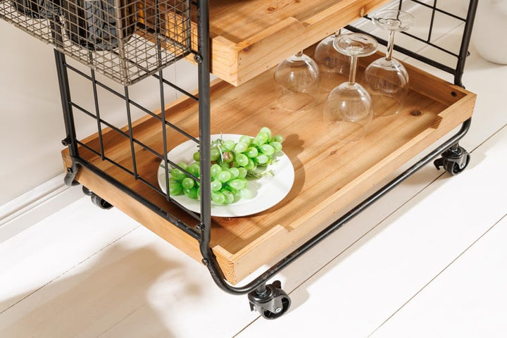 riess-Ambiente Massivholz Servierwagen Seven SEAS 80cm Natur Küchenwagen Metall mit Rollen