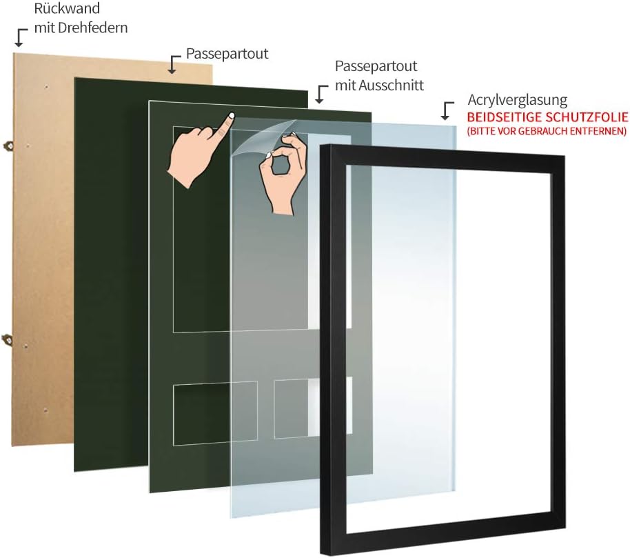 Bilderrahmen Trikotrahmen stabil RahmBig Schwarz 50 X 70 cm Rahmen für Trikots, Sport Shirts + Passe