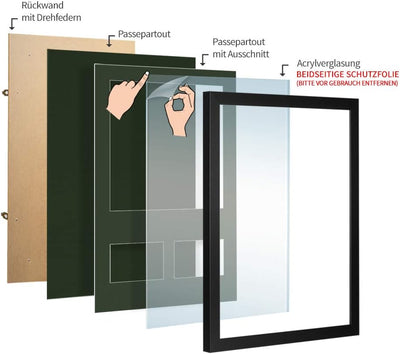 Bilderrahmen Trikotrahmen stabil RahmBig Schwarz 50 X 70 cm Rahmen für Trikots, Sport Shirts + Passe
