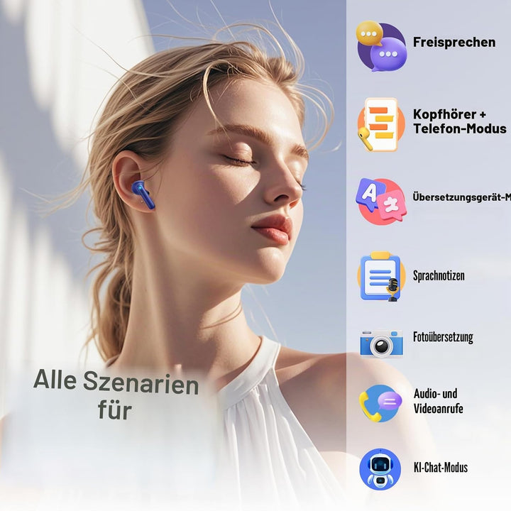 KI Kopfhörer Übersetzer, 42Std Bluetooth 5.4 Sprachübersetzer Kopfhörer mit 164 Sprachen, 7 Übersetz