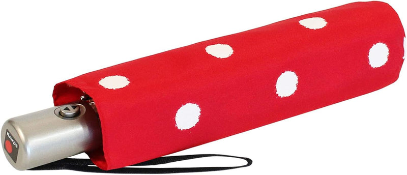 Knirps Regenschirm Slim Duomatic - klein und leicht mit Auf-Zu Automatik - Dot Art red, Dot Art Red