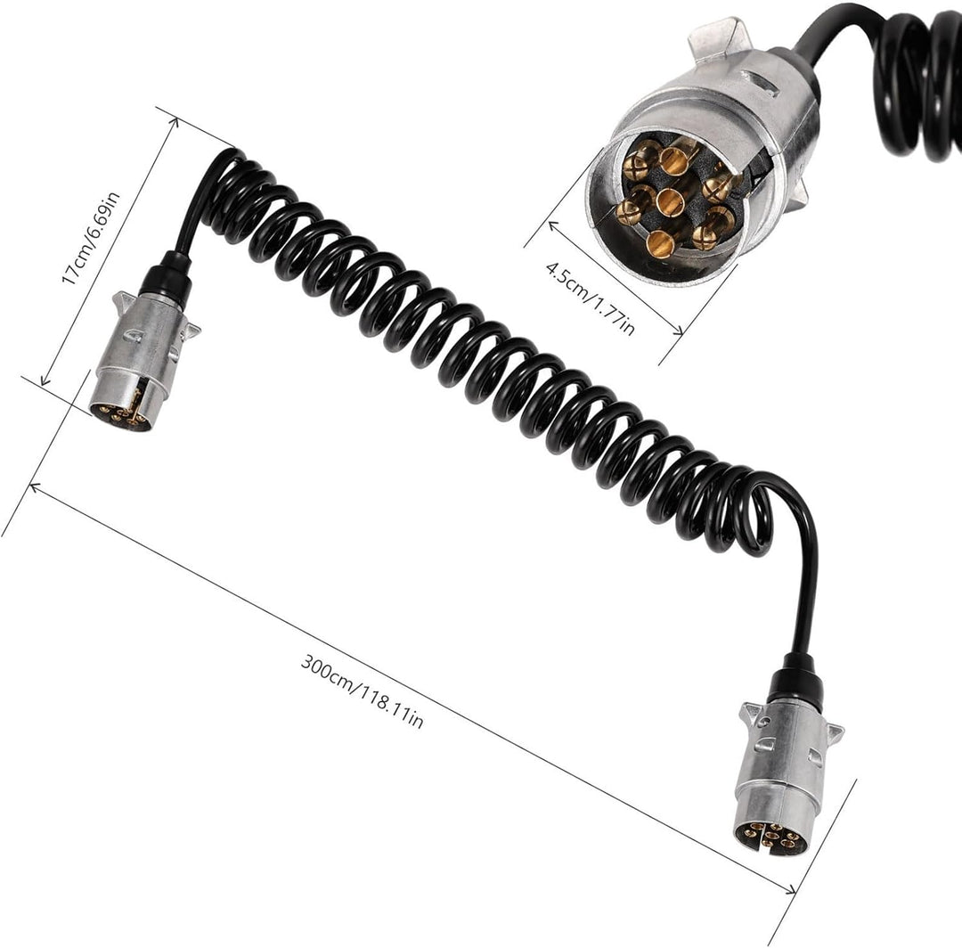 GEARMONSTER 3 Meter 12V Anhängerkabel 7 Polig, Anhänger Verlängerungskabel Spiralkabel Adapter Metal