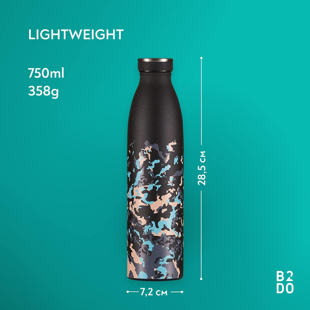 Trinkflasche Edelstahl 750ml Schwarz Grün | Wiederverwendbare Vakuum Metall Thermoskanne Wasserflasc