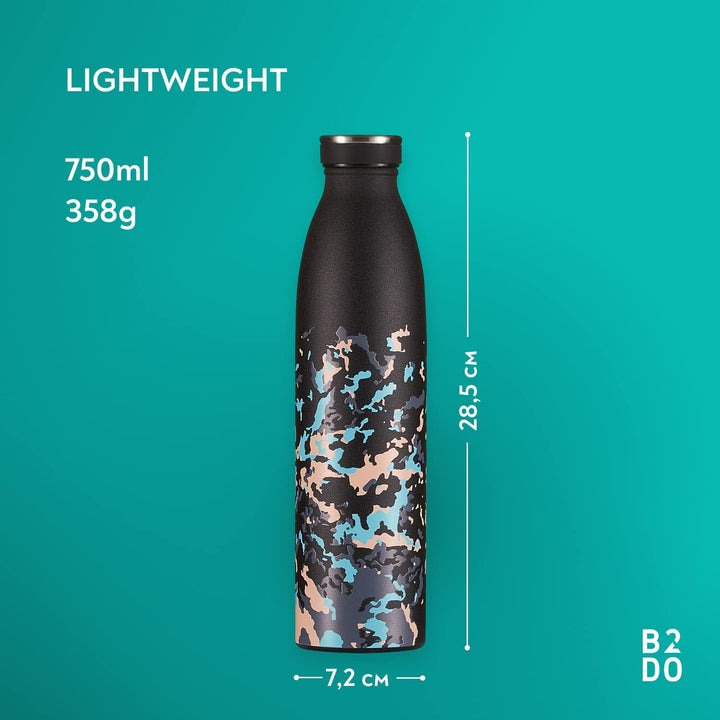 Trinkflasche Edelstahl 750ml Schwarz Grün | Wiederverwendbare Vakuum Metall Thermoskanne Wasserflasc
