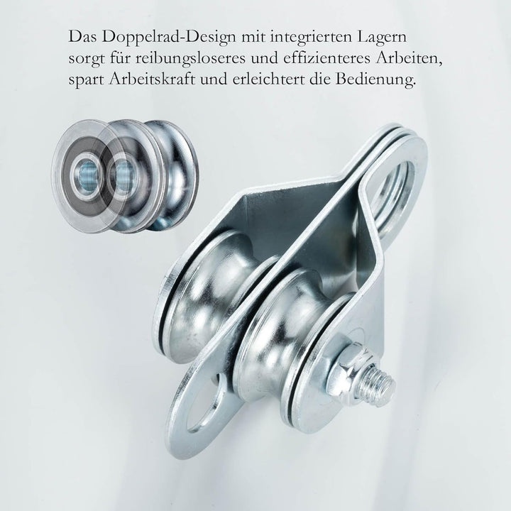 Doppelte Umlenkrolle mit 2 Kugellager, Flaschenzug mit 10m (6mm) Nylonseil, Tragfähigkeit 70 kg 2 32