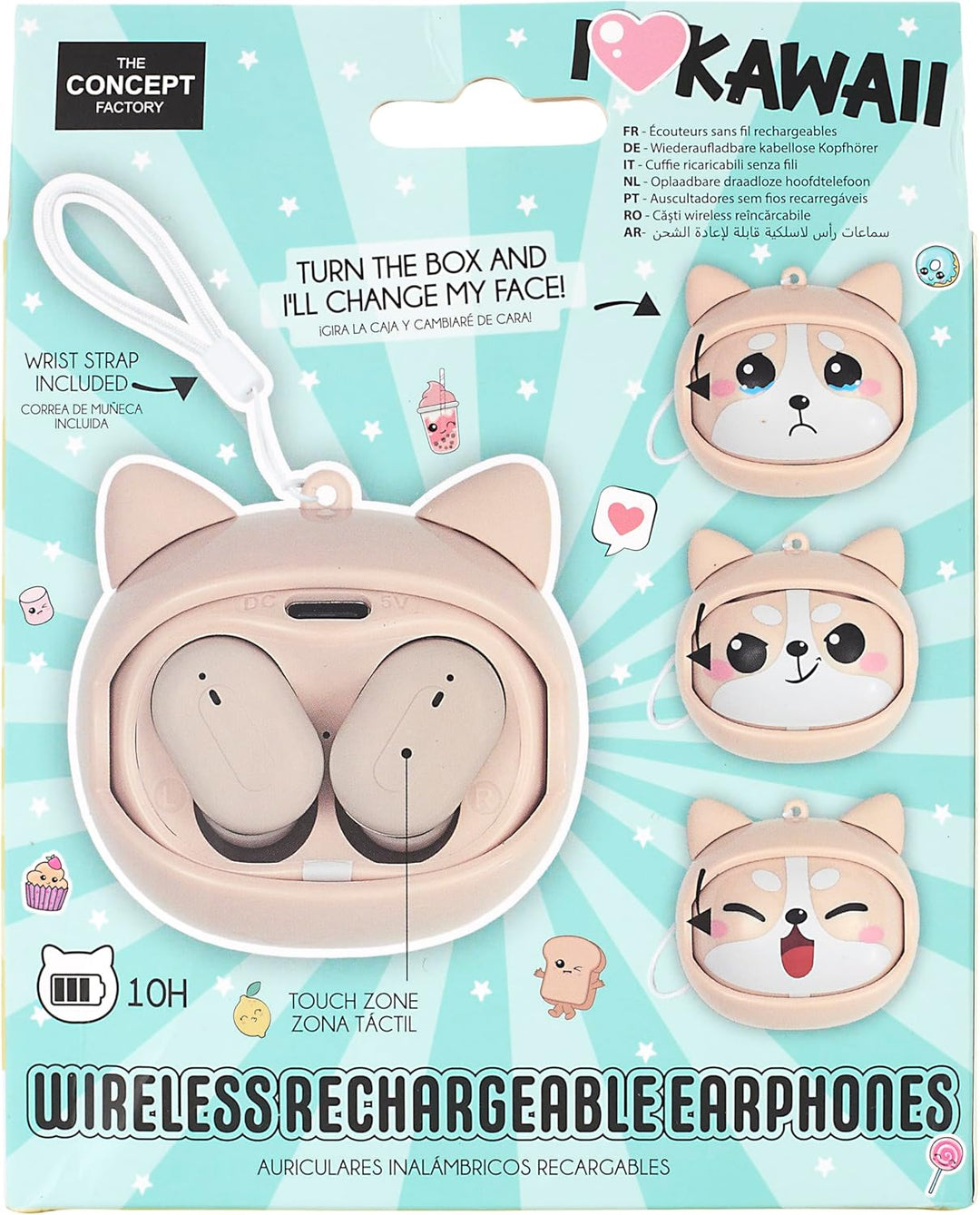 THE CONCEPT FACTORY, HT0153, kabelloser Kawaii Multiface-Kopfhörer, einzigartiges Kawaii-Design, her
