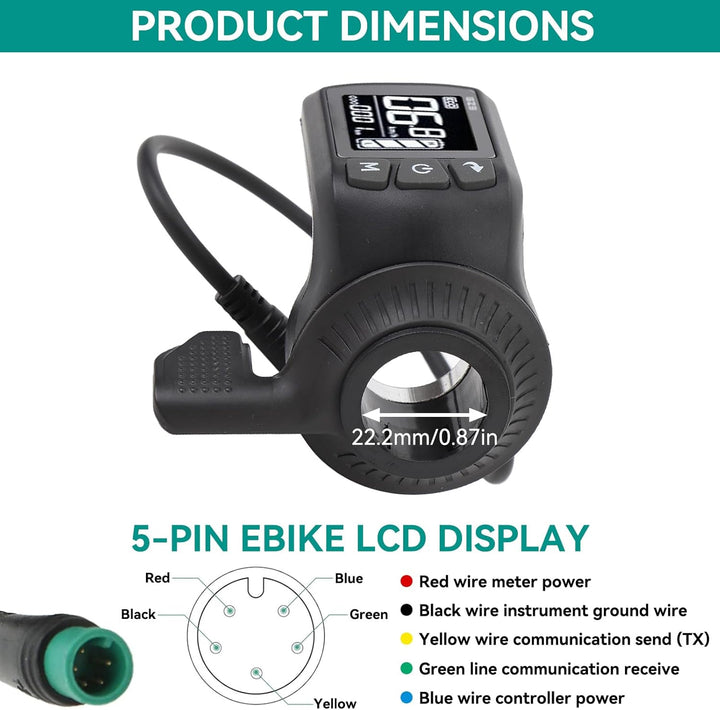 Elektrofahrrad -LCD -Display, 2 in 1 Wassersicher 5 Pin Stecker Universal Scooter Ebikes Anzeige Mes