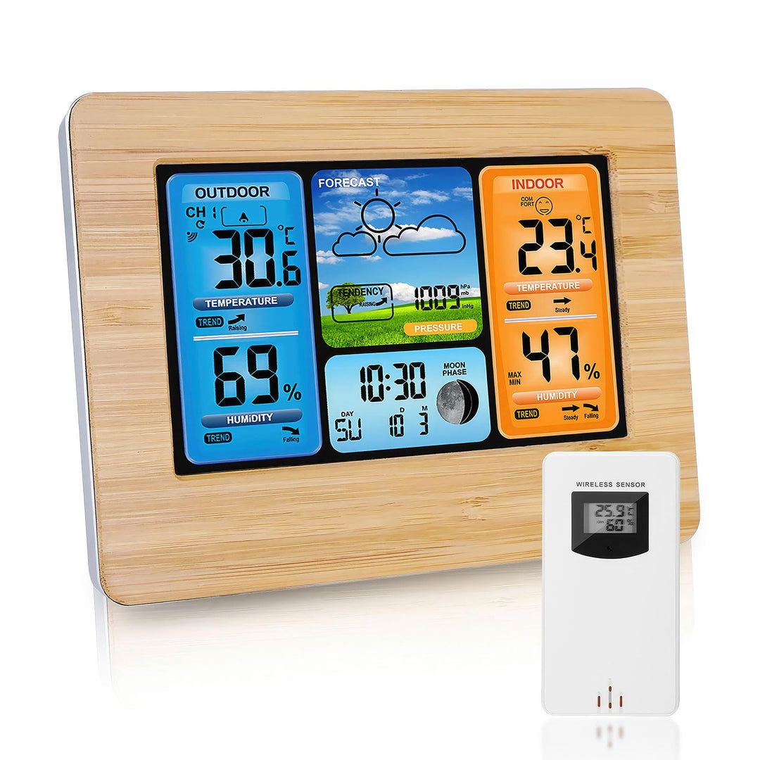 Viitech Wetterstation Funk mit Aussensensor, Grosses Farbdisplay Wireless Digital Wecker Barometer W