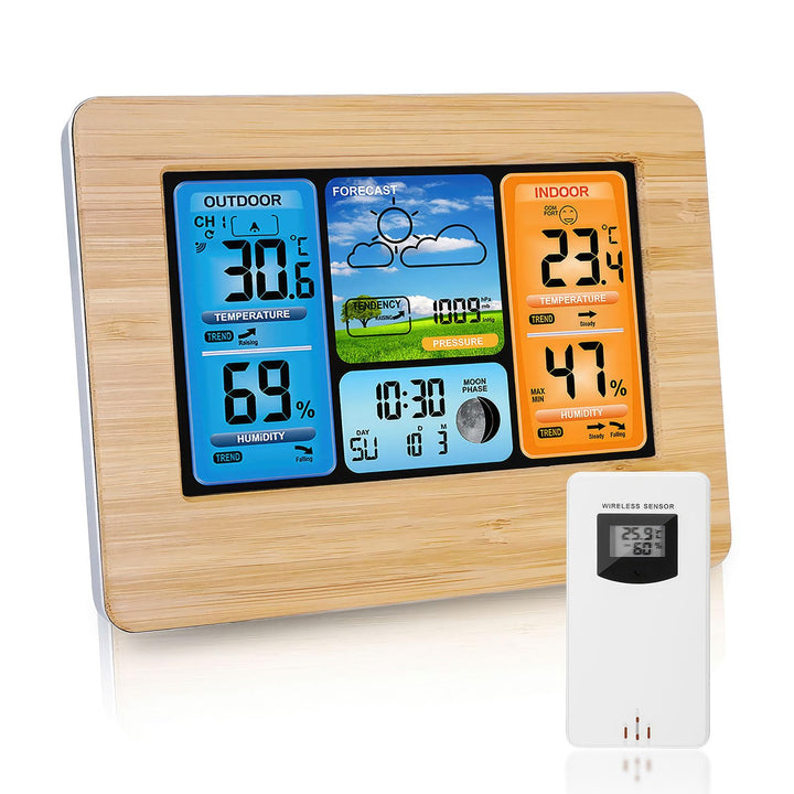 Viitech Wetterstation Funk mit Aussensensor, Grosses Farbdisplay Wireless Digital Wecker Barometer W