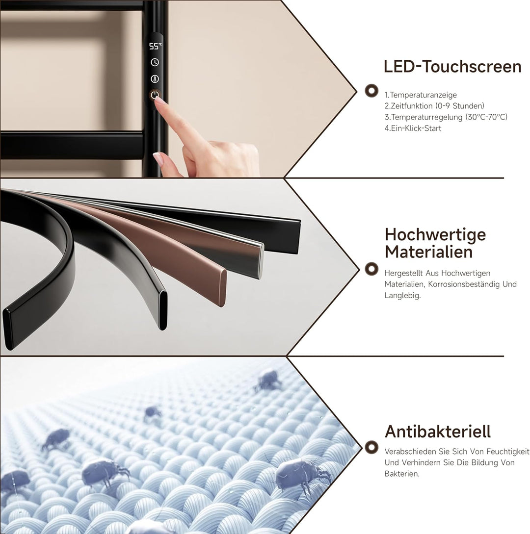 Elektrischer Badheizkörper,Schwarz handtuchheizkörper elektrisch,Die Abmessungen sind:1300×520 mm,Mi