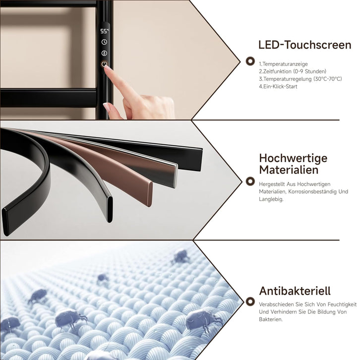 Elektrischer Badheizkörper,Schwarz handtuchheizkörper elektrisch,Die Abmessungen sind:1300×520 mm,Mi