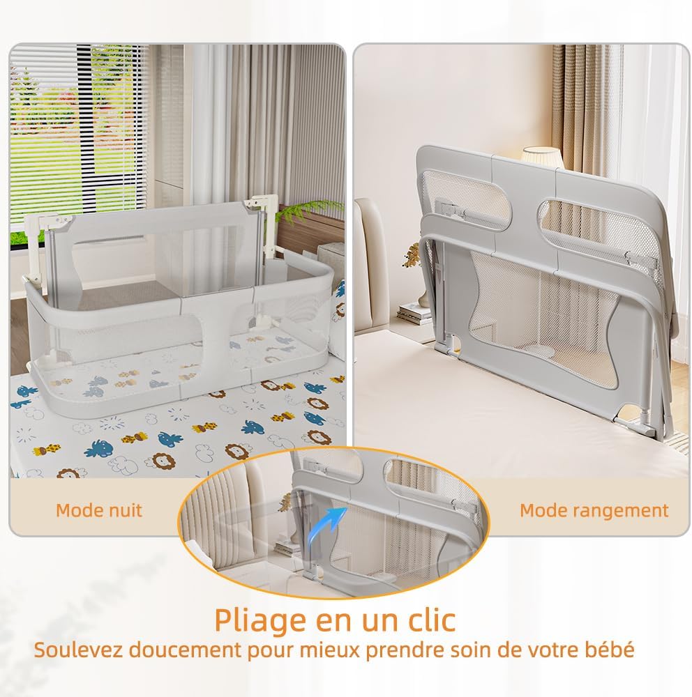 OHMG Bettgeländer,Sicherheitsgitter für Kinder,Sicherheitsgitter für Bett,höhenverstellbar,tragbar,B